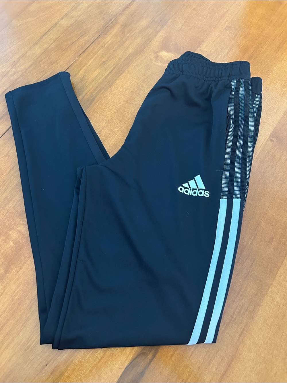 adidas boys athletic pants black with white stripes Size L